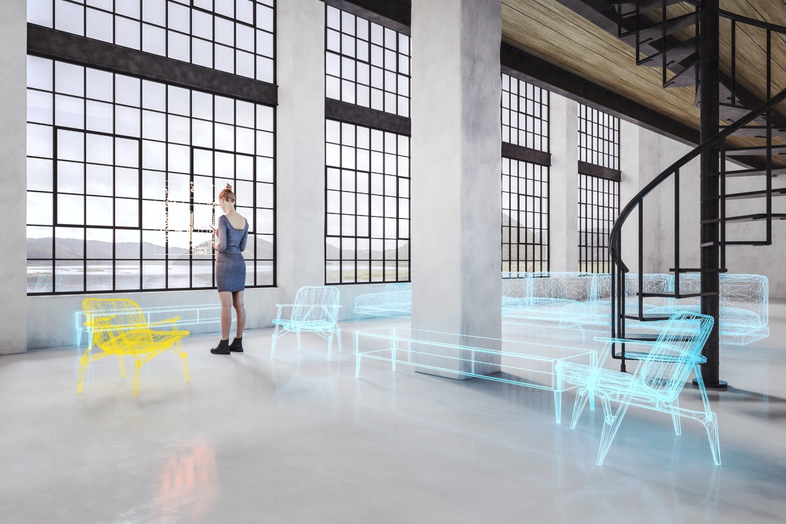 Illustration de l'IA en immobilier avec du mobilier en réalité augmenté apparaissant dans un espace Crédits : iStock
